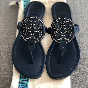 Navy Blue Jeweled Tory Burch Miller Sandal
